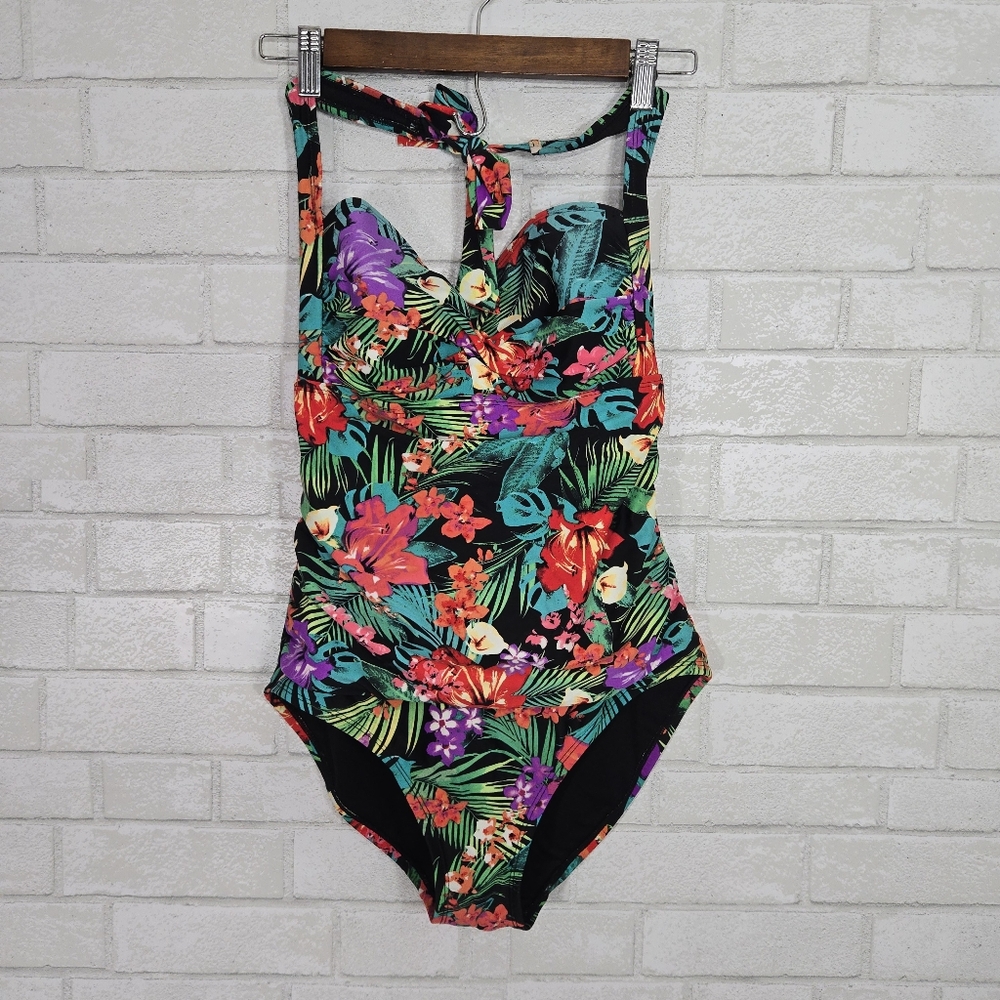 Catalina cute floral printed halter one-piece swimsuit